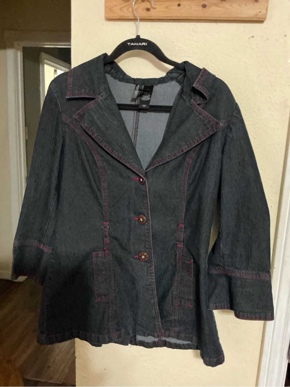 Vintage Bisou Bisou Michele Bohbot Dark Denim Jacket Red Stitch Y2K Large